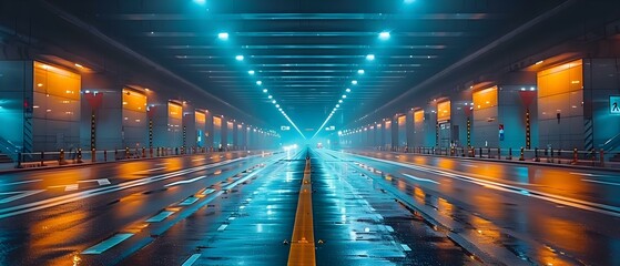 Innovative City Highway Overpass Design at Night to Alleviate Traffic Congestion. Concept Urban Planning, Traffic Solutions, Architectural Design, Night Lighting, Infrastructure Innovation - obrazy, fototapety, plakaty