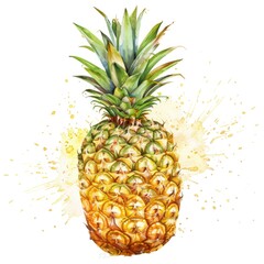 watercolor of a pineapple is exuberantly highlighted with lively splashes