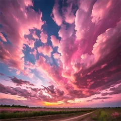 Tuinposter pink clods over the field Ai generate © Mah