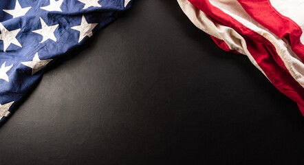 Happy Memorial day concept made from american flag on dark wooden background