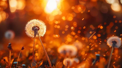  Big white dandelion in a forest at sunset. Macro image © Hassan