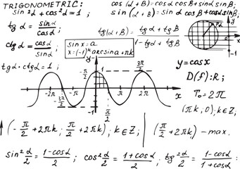 Mathematics equations on whiteboard. Education vector background. College notation. - obrazy, fototapety, plakaty