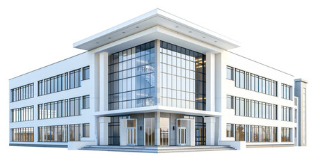 Modern school building isolated, transparent urban town workplace cityscape government office background for architecture concept element, university library design, public institution infrastructure