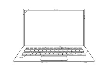 Continuous line drawing of a computer monitor. Linear background of laptop sign. Continuous line drawing.