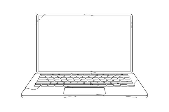 Continuous line drawing of a computer monitor. Linear background of laptop sign. Continuous line drawing.