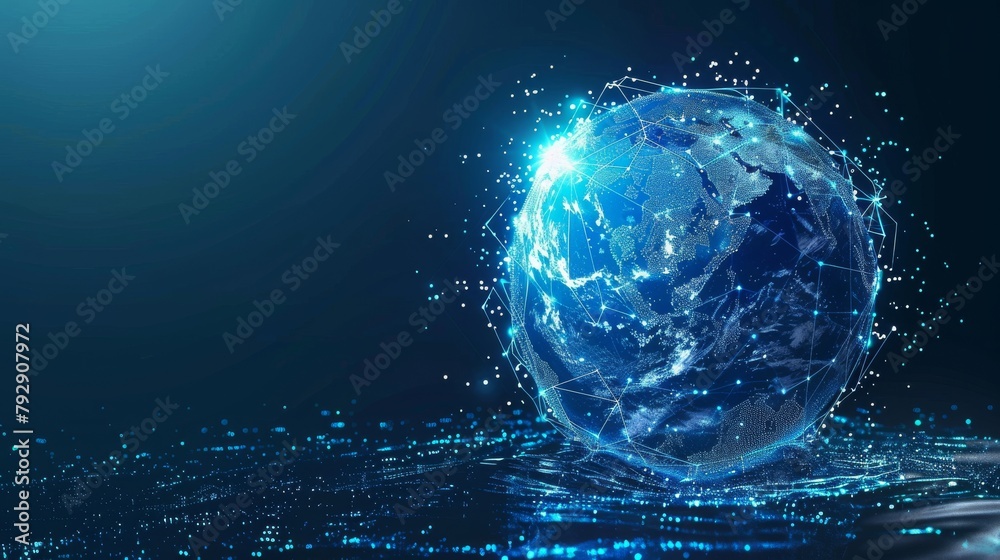 Aufkleber The globe of the earth in a drop of water. World water day. Geometric background. Wireframe light connection. Modern 3D graphic concept. Isolated  illustration.