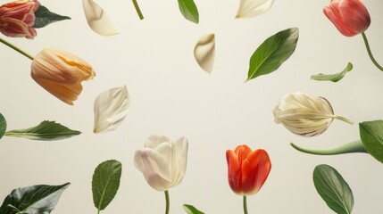 Elegant Tulips and Petals in Soft Natural Light