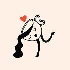 Retro doodle funny coffee character with heart poster. Vintage drink vector illustration. Latte, cappuccino, coffee cup mascot. Nostalgia 60, 70s, 80s. - 792908717
