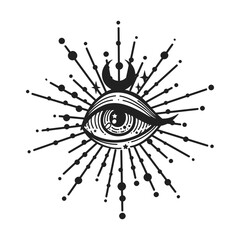 Evil eye. Eye of Providence. Lineart Vector illustration. Magic celestial witchcraft symbol. Masonic symbol. Hand drawn logo or emblem - 792909171