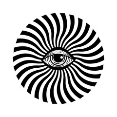 Eye optical illusion. Eye of Providence. Lineart Vector illustration. Magic celestial witchcraft symbol. Masonic symbol. Hand drawn logo or emblem - 792909344