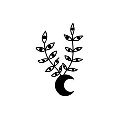 Eye boho. Lineart Vector illustration. Flower moon , Magic celestial witchcraft symbol. Masonic symbol. Hand drawn logo or emblem - 792910386