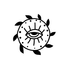 Eye boho. Lineart Vector illustration. Flower moon , Magic celestial witchcraft symbol. Masonic symbol. Hand drawn logo or emblem - 792910544