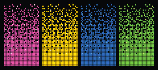 Pixel disintegration color backgrounds. Decay effect. Dispersed dotted pattern. Concept of disintegration, pixel mosaic textures with simple square particles. - 792911141