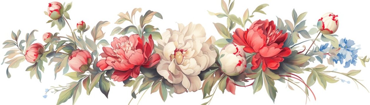 Artistic watercolor clipart of a handpainted porcelain vase with a peony motif, showcasing vibrant colors and intricate designs, single object design, isolated on white background for a luxurious appe