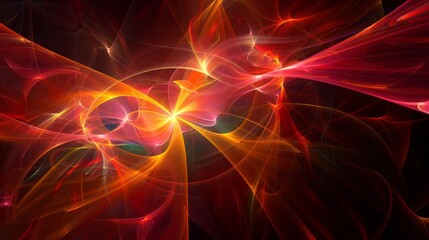 Vibrant Digital Abstract Fractal Artwork with Fiery Colors