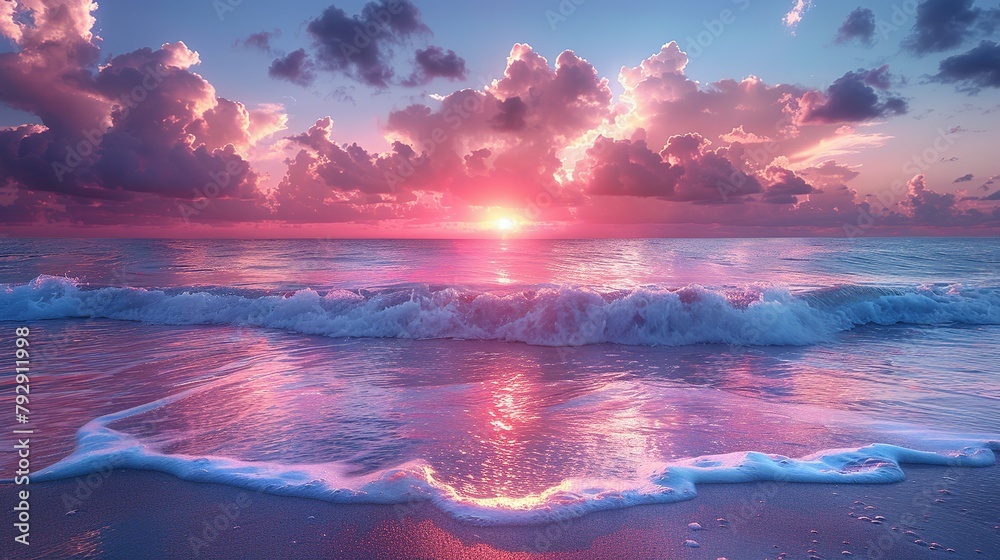 Wall mural blue sea and pink sky beauty of the nature