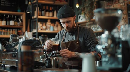 Fototapeta na wymiar A barista serving a coffee