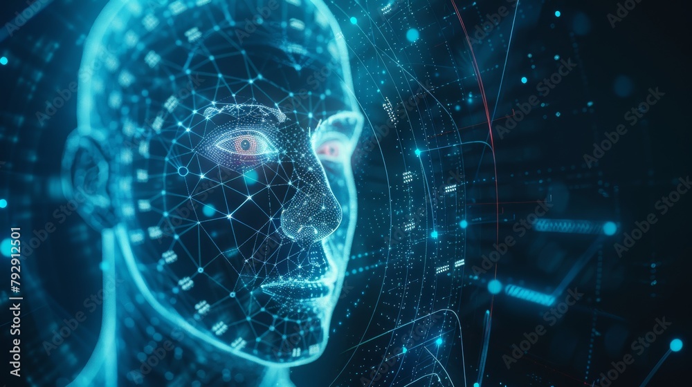 Poster radar screen searching for brain signals, digital interface analyzing human dna