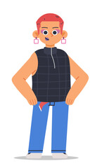 Non-binary confident cartoon person with red modern haircut. Cartoon vector character