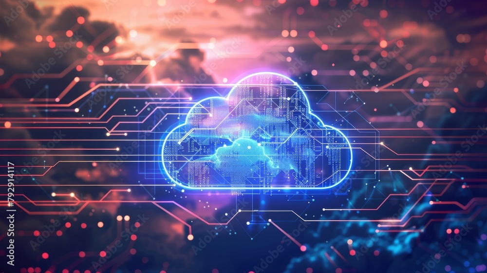 Aufkleber A futuristic design of cloud computing or big data with digital technology interfaces