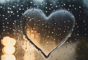 heart is reflected in the raindrops on a window