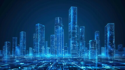 A futuristic concept of a technology city or smart city with digital buildings
