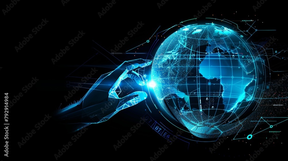 Leinwandbilder UI with world icon and globe icon of big data and a modern interface.