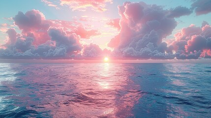 Pastel Twilight: Nature's Canvas of Pink Sky and Blue Sea