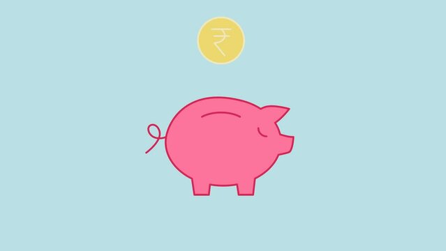 Keep Saving - Coin Falling in Piggy Bank and piggy bank grows bigger  - Animated Icon as MP4 File