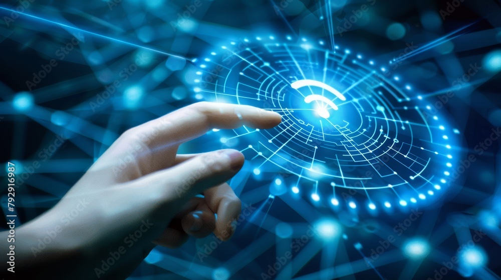 Aufkleber Using wireless mobile Internet technology and 5G LTE data connection of global business, fintech, blockchain...