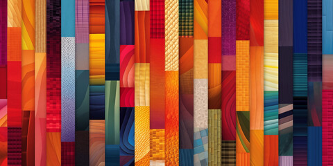 colorful bright background, collage of different fabric patterns