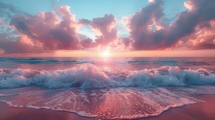 Dusk's Embrace: Pink Sky and Azure Sea Unite in Natural Beauty