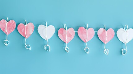 Celebrate Valentine s Day with a chic flat lay featuring a stylish arrangement of pink and white hearts set against a vibrant blue backdrop Wishing you a Happy Valentine s Day with this mod