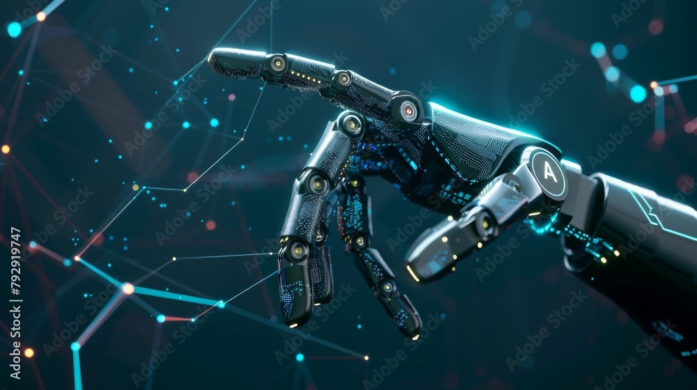 Aufkleber Artificial intelligence concept with a robot hand and symbol AI with a futuristic element