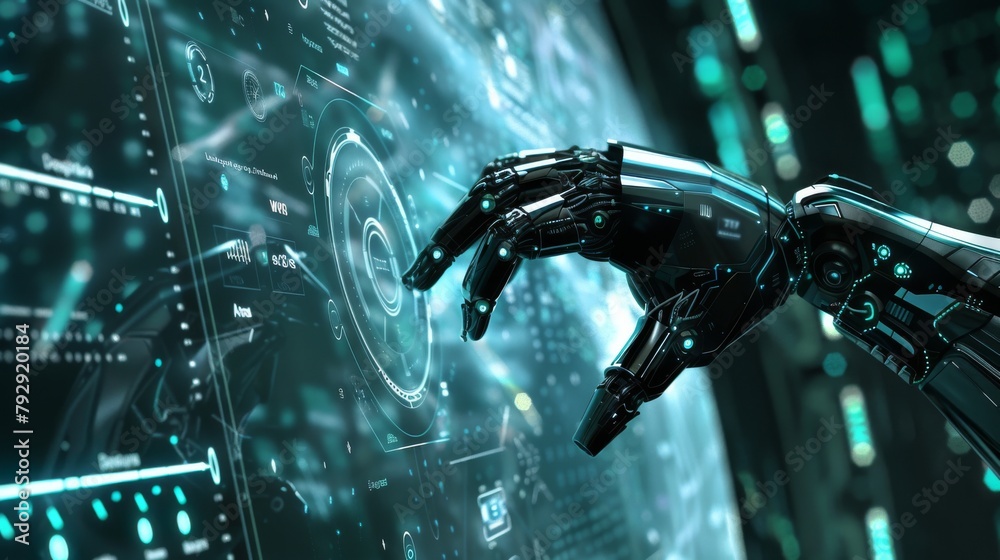 Aufkleber Virtual reality technology or artificial intelligence technology, graphic of robot hand using futuristic interface