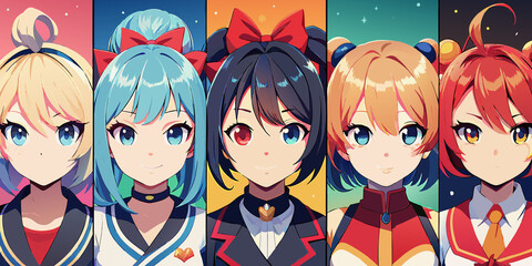 Obraz premium set of cute anime girl hairstyles