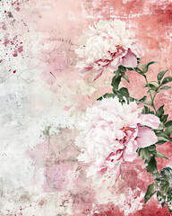 Vintage Pastel Pink Peony Flower Background in Distressed Grunge Style