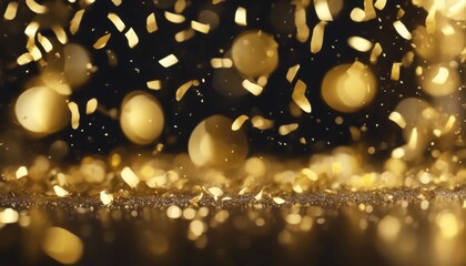 'Luxury Golden rain new dark background confetti celebrationon christmas blurry gold year...