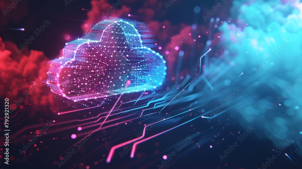 Poster A cloud computing concept with dotted lines combined with a cloud shape and futuristic elements