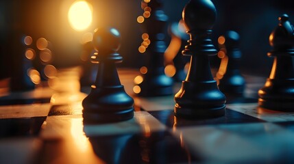 Chessboard Under Spotlight: A Dramatic Close-up Revealing a Decisive Move