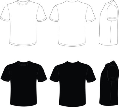 T-shirt template set, front, side, back view mockup. Vector eps 10 illustration.