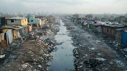 Challenges of managing waste in urban areas with high poverty rates. Concept Waste Management, Urban Areas, Poverty, Challenges, Solutions - obrazy, fototapety, plakaty