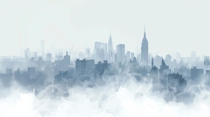 Ethereal Cityscape Shrouded in Misty Watercolor Hues - obrazy, fototapety, plakaty