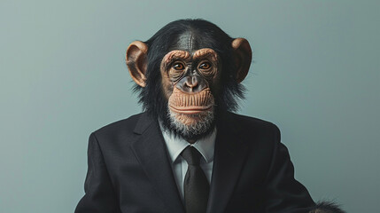 Anthromophic friendly Monkey wearing suite formal business studio shot 
