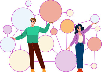 data knowledge graph vector. information search, engine semantic, entity relationship data knowledge graph character. people flat cartoon illustration