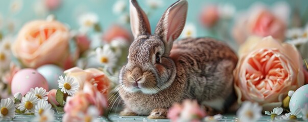 Cute rabbit and Easter egg floral wallpaper design
