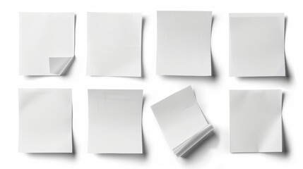 This collection of white note papers is shot separately on a white background.