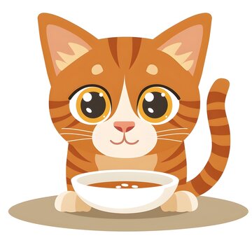 SVG Style Cat Waiting with Anticipation as Dinnertime Nears