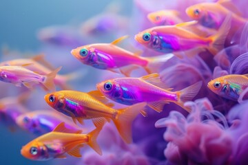 Vibrant tetra fish swimming in aquarium