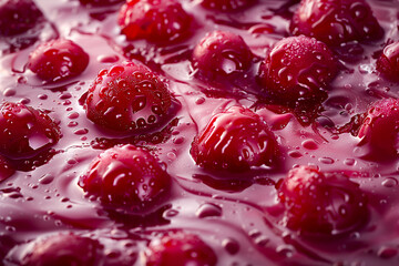 Close up macro fresh red cherry berry jam sweet background